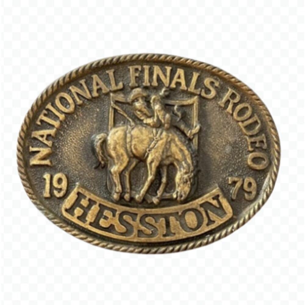 Hesston‎ Rodeo Antique Belt Buckle Solid Metal Western Collector